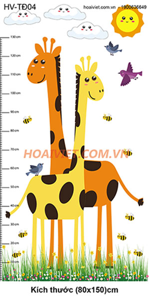 tranh đo chiều cao trẻ em hình hươu cao cổ