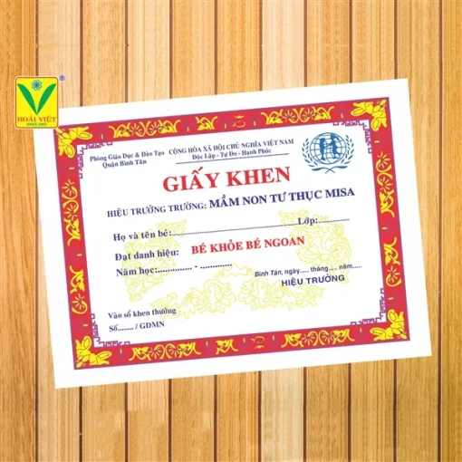 Giấy khen mầm non 12