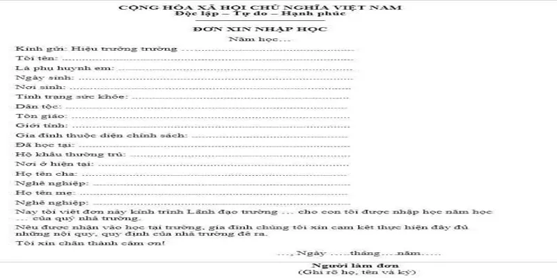 Cách viết mẫu đơn xin nhập học chuẩn áp dụng cho các cấp 5 mau don xin nhap hoc 4
