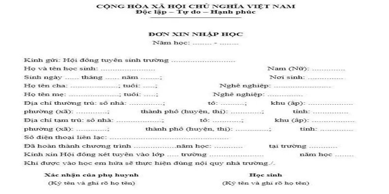 Cách viết mẫu đơn xin nhập học chuẩn áp dụng cho các cấp 6 mau don xin nhap hoc 5