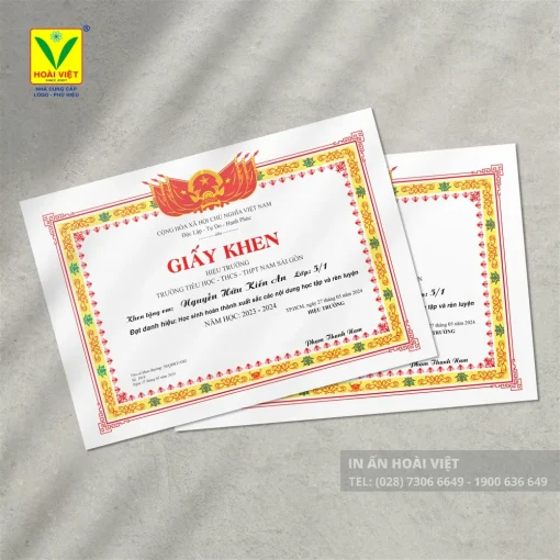 Giấy khen tiểu học THCS THPT